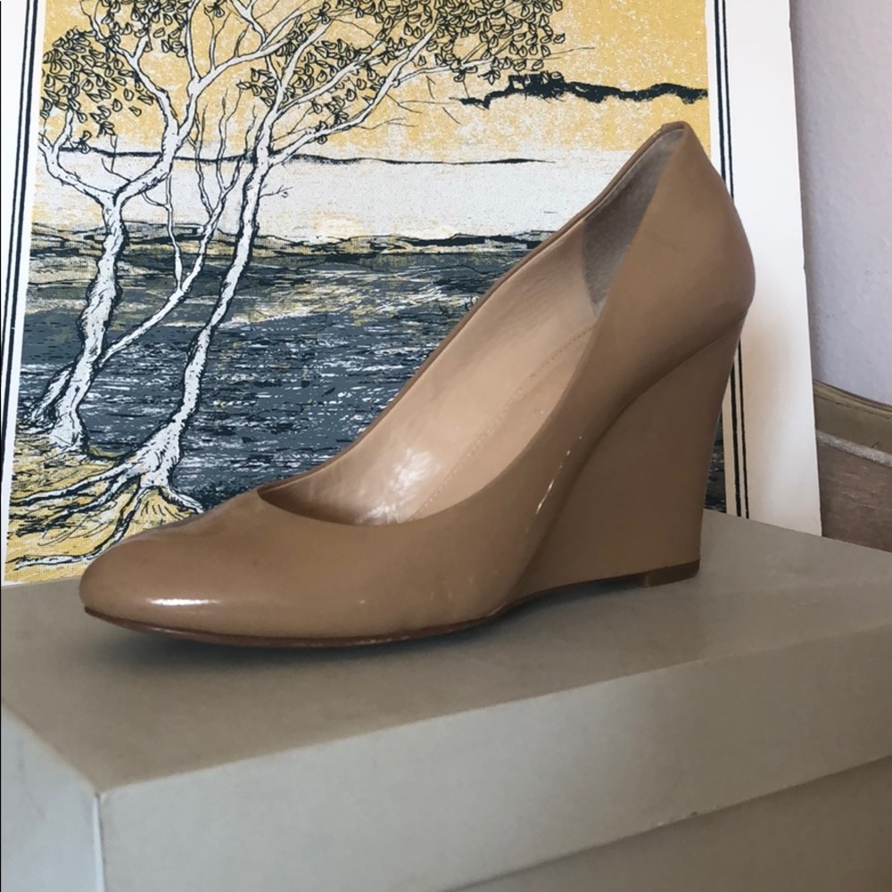 Nude patent wedges